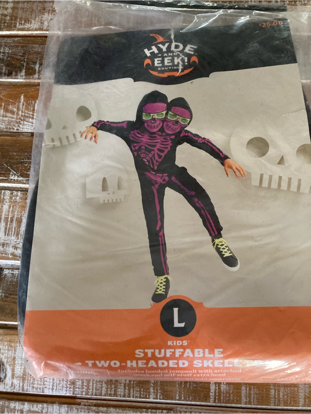 Target Kids Black and Purple Two-Headed Skeleton Costume with Neon Green Accents